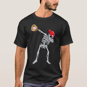 Dabbing Skeleton Baseball Halloween Player Catcher T-Shirt