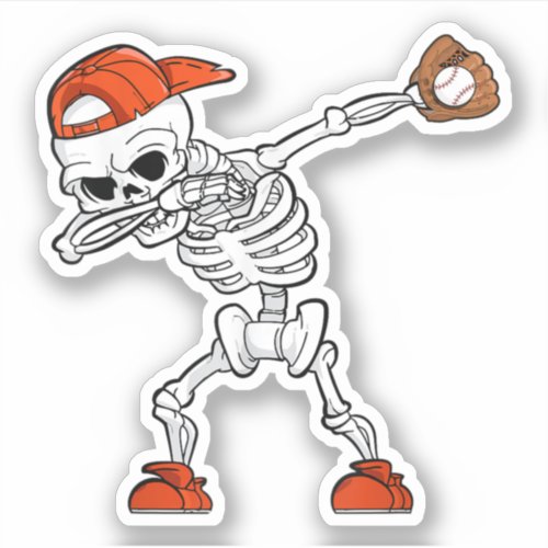 Dabbing Skeleton Baseball Lover Halloween Costume Sticker