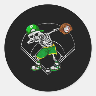 Dabbing Skeleton Baseball Player Halloween Catcher Classic Round Sticker