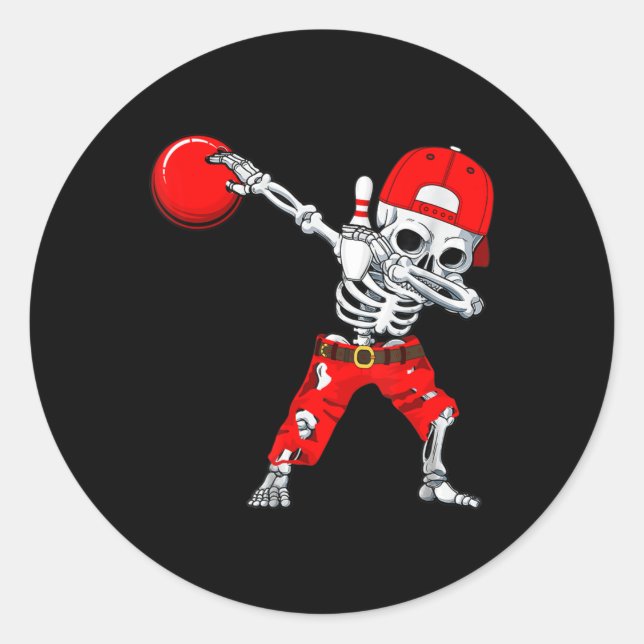 Dabbing Skeleton Bowling Fun Skull Halloween Costu Classic Round Sticker (Front)