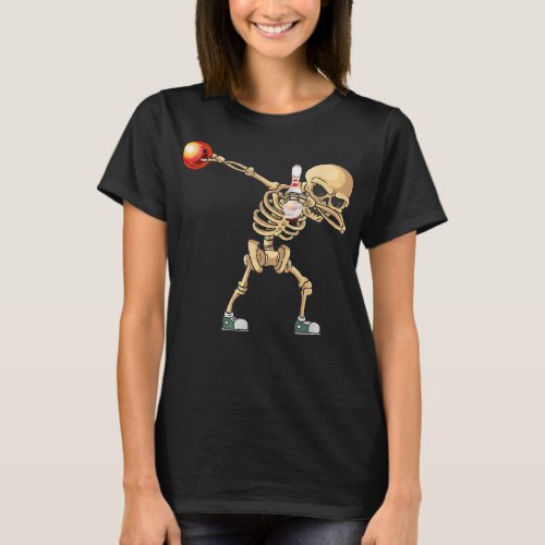 Dabbing Skeleton Bowling Funny Skull Halloween Cos T_Shirt
