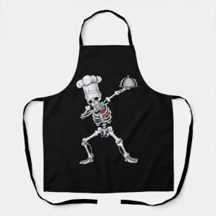 Dabbing Skeleton Chef Lunch Lady Halloween Apron