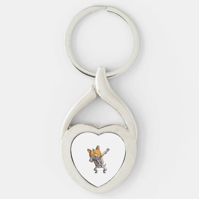 Dabbing Skeleton Corgi Cute Halloween Corgi Funny Keychain (Front)