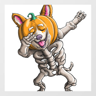 Dabbing Skeleton Corgi Cute Halloween Corgi Funny Wall Decal