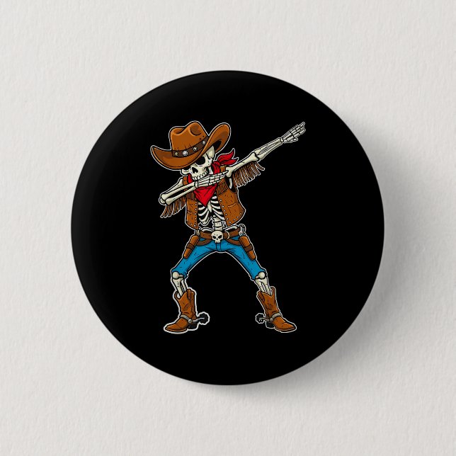 Dabbing Skeleton Cowboy Boys Halloween  Button (Front)