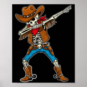 Dabbing Skeleton Cowboy Boys Halloween Poster