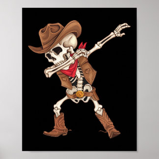 Dabbing Skeleton Cowboy Halloween Costume Boys Men Poster