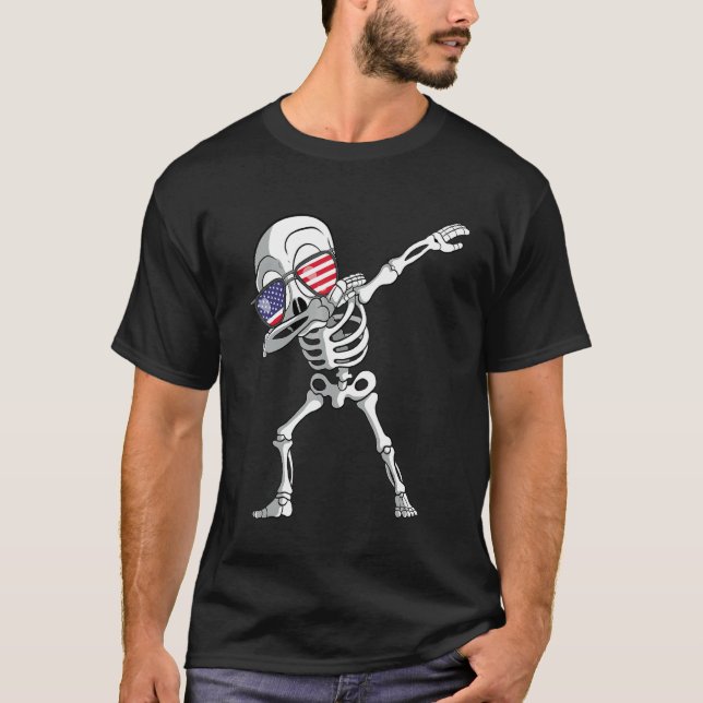 Dabbing Skeleton Dab Skeleton America Flag T-Shirt (Front)