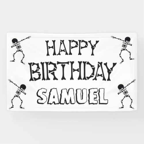 Dabbing Skeleton Halloween Happy Birthday Party Banner