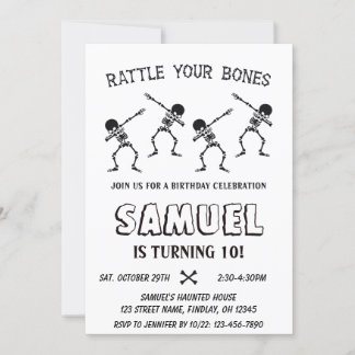 Dabbing Skeleton Halloween Happy Birthday Party Invitation