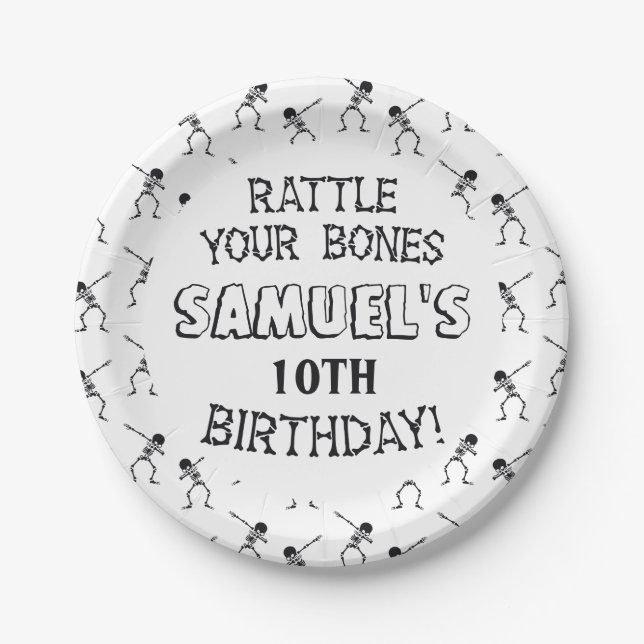 Dabbing Skeleton Halloween Happy Birthday Party Paper Plates (Front)