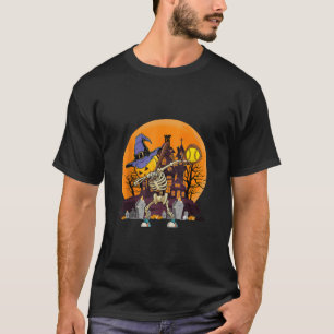 Dabbing Skeleton Halloween Witch Playing Softball T-Shirt