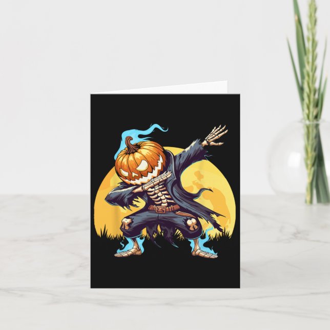 Dabbing Skeleton Headless Pumpkin Dab Dance Boys H Card (Front)