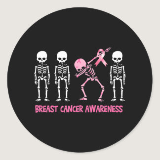 Dabbing Skeleton Pink Ribbon Breast Cancer Hallowe Classic Round Sticker
