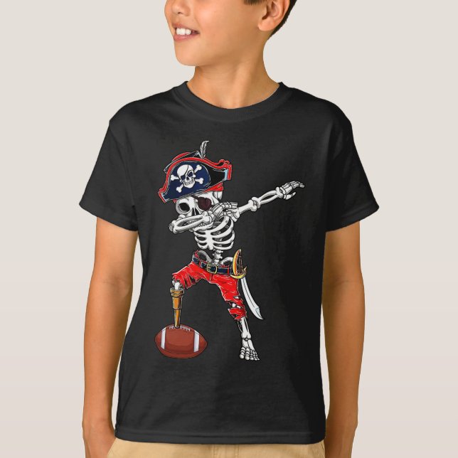 Dabbing Skeleton Pirate And Footll Ll Halloween Co T-Shirt (Front)