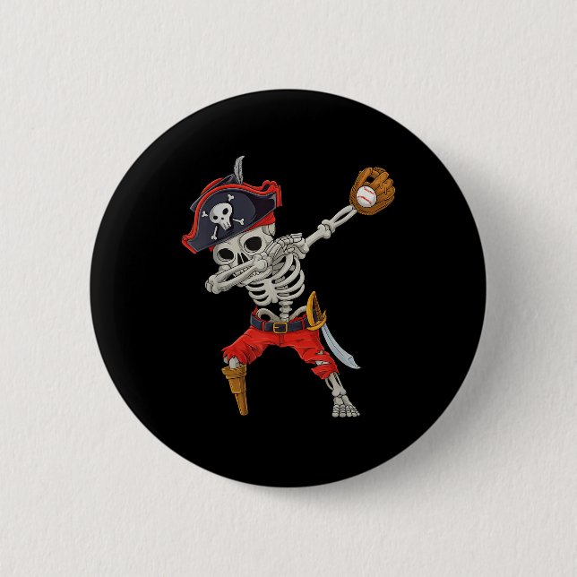 Dabbing Skeleton Pirate Baseball Funny Halloween S Button (Front)