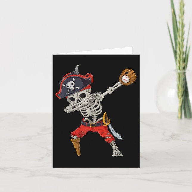 Dabbing Skeleton Pirate Baseball Funny Halloween S Card (Front)