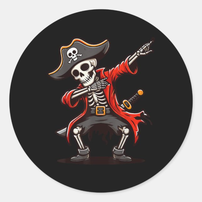 Dabbing Skeleton Pirate  Classic Round Sticker (Front)