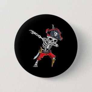 Dabbing Skeleton Pirate Funny Halloween Kids Jolly Button