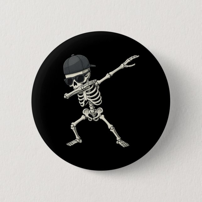 Dabbing Skeleton Pirate Halloween Kids Jolly Roger Button (Front)