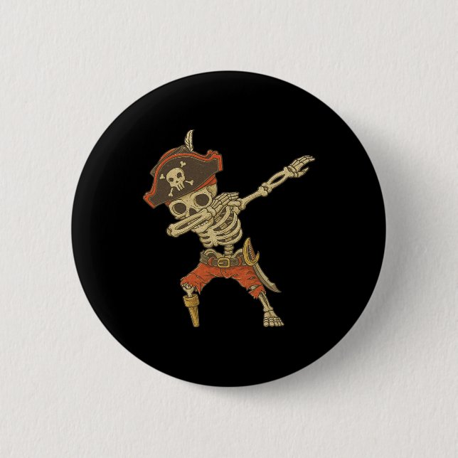 Dabbing Skeleton Pirate Halloween Kids Jolly Roger Button (Front)
