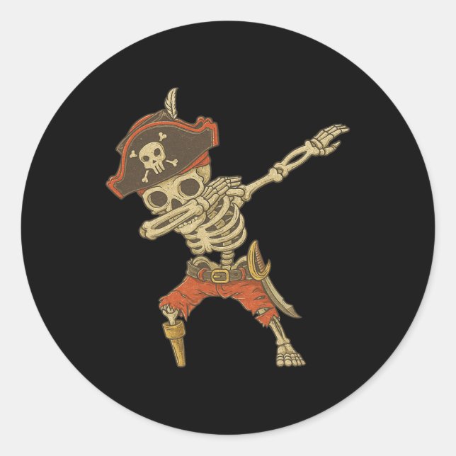 Dabbing Skeleton Pirate Halloween Kids Jolly Roger Classic Round Sticker (Front)