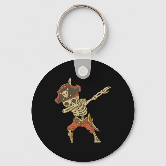 Dabbing Skeleton Pirate Halloween Kids Jolly Roger Keychain (Front)
