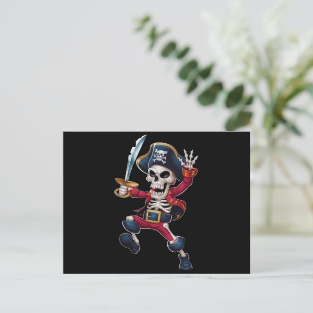 Dabbing Skeleton Pirate Halloween Kids Jolly Roger Postcard (Standing Front)