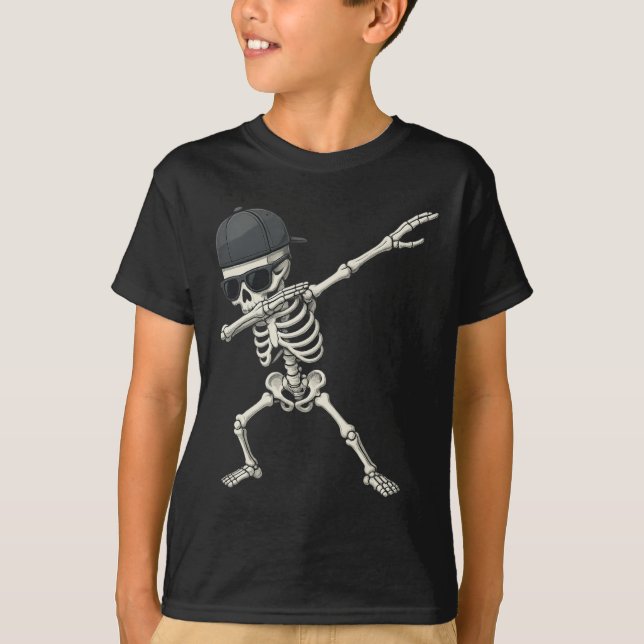 Dabbing Skeleton Pirate Halloween Kids Jolly Roger T-Shirt (Front)