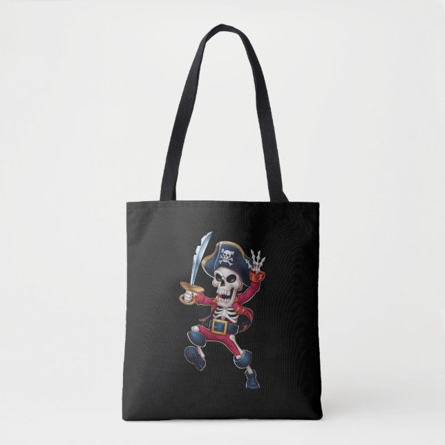 Dabbing Skeleton Pirate Halloween Kids Jolly Roger Tote Bag (Front)