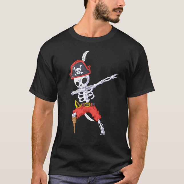 Dabbing Skeleton Pirate Jolly Roger T-Shirt (Front)