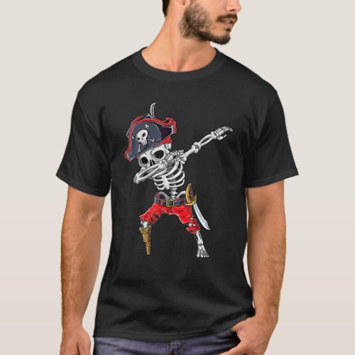 Dabbing Skeleton Pirate T Halloween Kids Jolly Rog T_Shirt