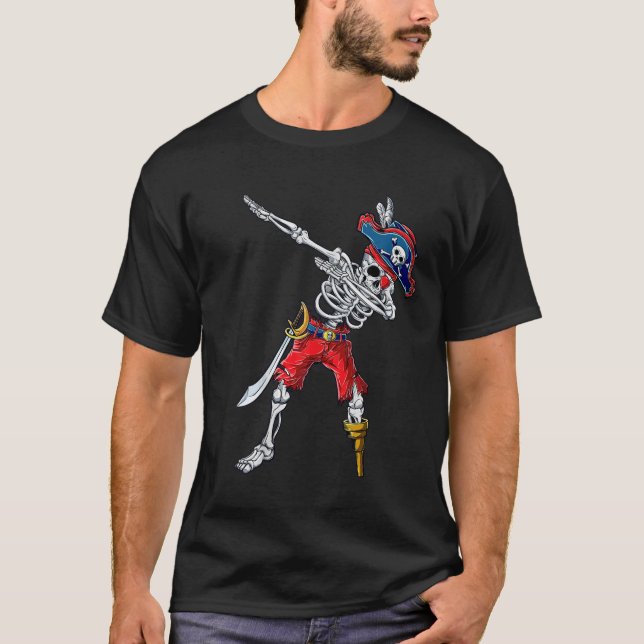 Dabbing Skeleton Pirate T-Shirt Halloween Kids Boy (Front)
