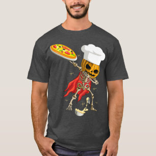 Dabbing Skeleton pizza chef Halloween Scary Pumpki T-Shirt