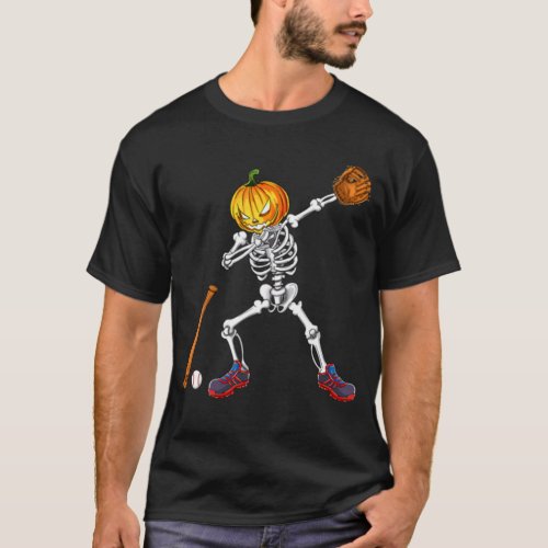 Dabbing Skeleton Pumpkin Baseball Halloween T_Shirt