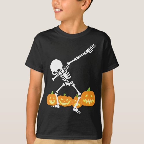  Dabbing Skeleton Pumpkin Field Halloween Spooky T_Shirt