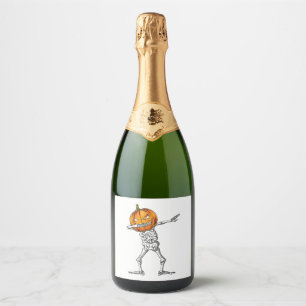 Dabbing Skeleton Pumpkin Halloween Costume Men Dab Sparkling Wine Label