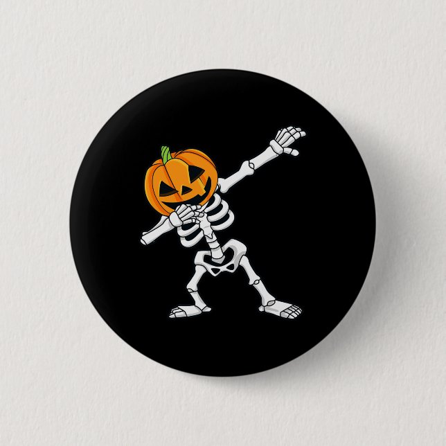 Dabbing Skeleton Pumpkin Head Fun Halloween Dab  Button (Front)