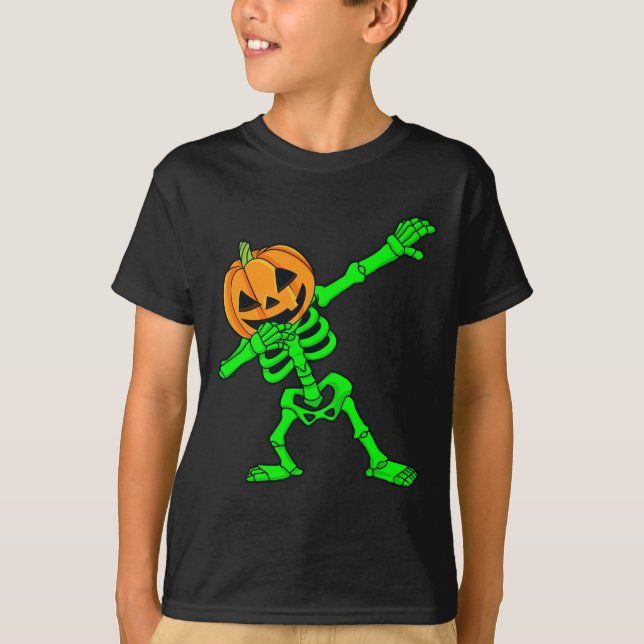 Dabbing Skeleton Pumpkin Head Halloween Dab   T-Shirt (Front)