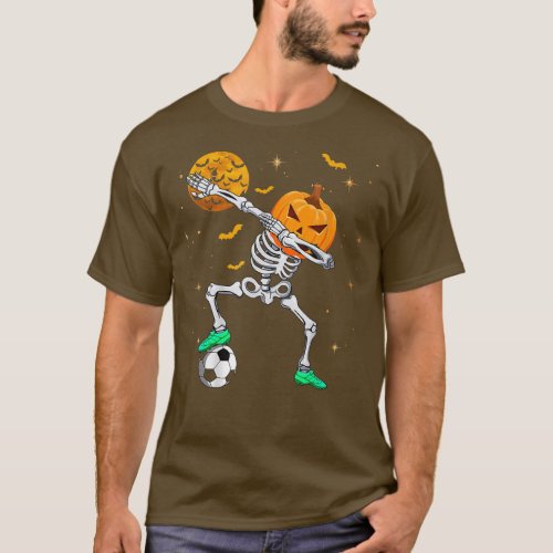 Dabbing Skeleton Pumpkin Soccer Halloween Boys Gir T_Shirt