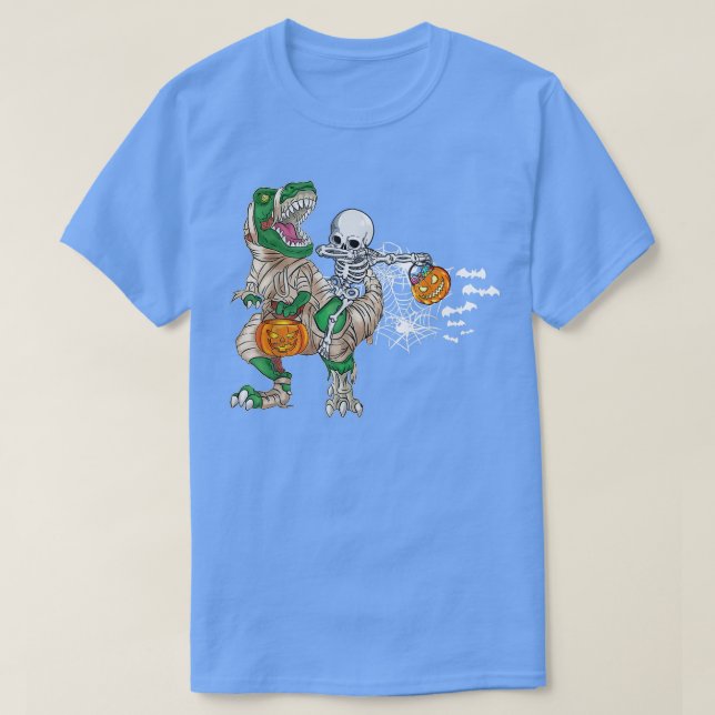 Dabbing Skeleton Riding Mummy Dinosaur T re Hallow T-Shirt (Design Front)