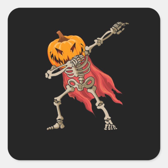 Dabbing Skeleton Scary Pumpkin Dab Halloween Square Sticker (Front)
