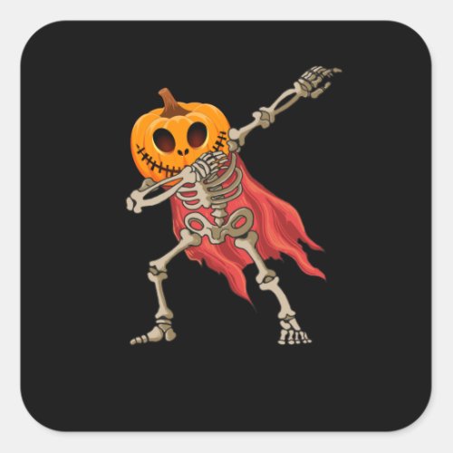 Dabbing Skeleton Scary Pumpkin Dab Halloween Square Sticker