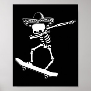 Dabbing Skeleton Skateboard Dia De Los Muertos Poster
