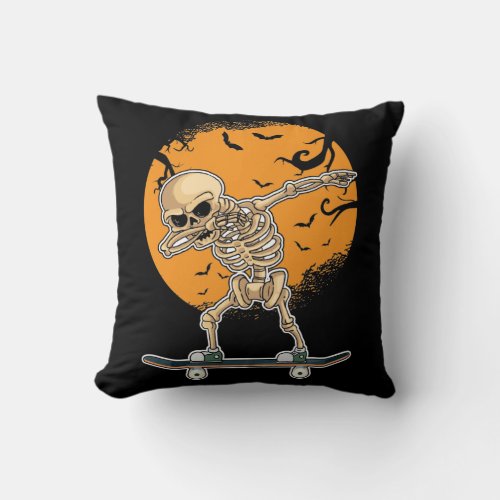 Dabbing Skeleton Skating Boys Halloween Throw Pillow