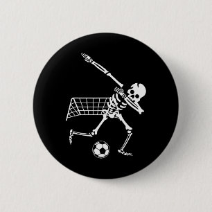 Dabbing Skeleton Soccer Humor Funny Halloween Gift Button