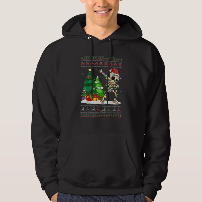 Dabbing Skeleton Tree Santa Hat Ugly Christmas Swe Hoodie (Front)