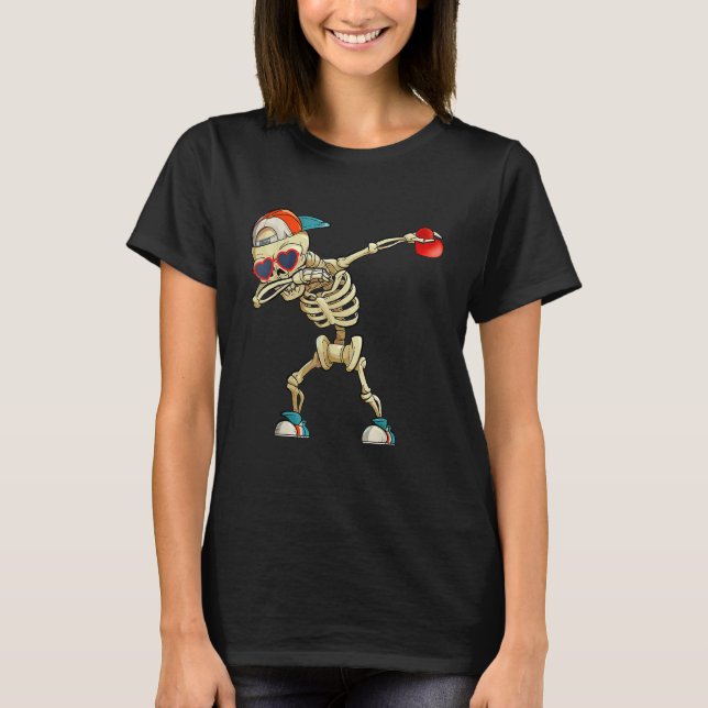 Dabbing Skeleton Valentine Day Love Heart Glasses  T-Shirt (Front)