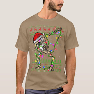Dabbing Skeleton Xmas Lights Ugly Santa Skeleton C T-Shirt