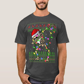 Dabbing Skeleton Xmas Lights Ugly Santa Skeleton C T-Shirt